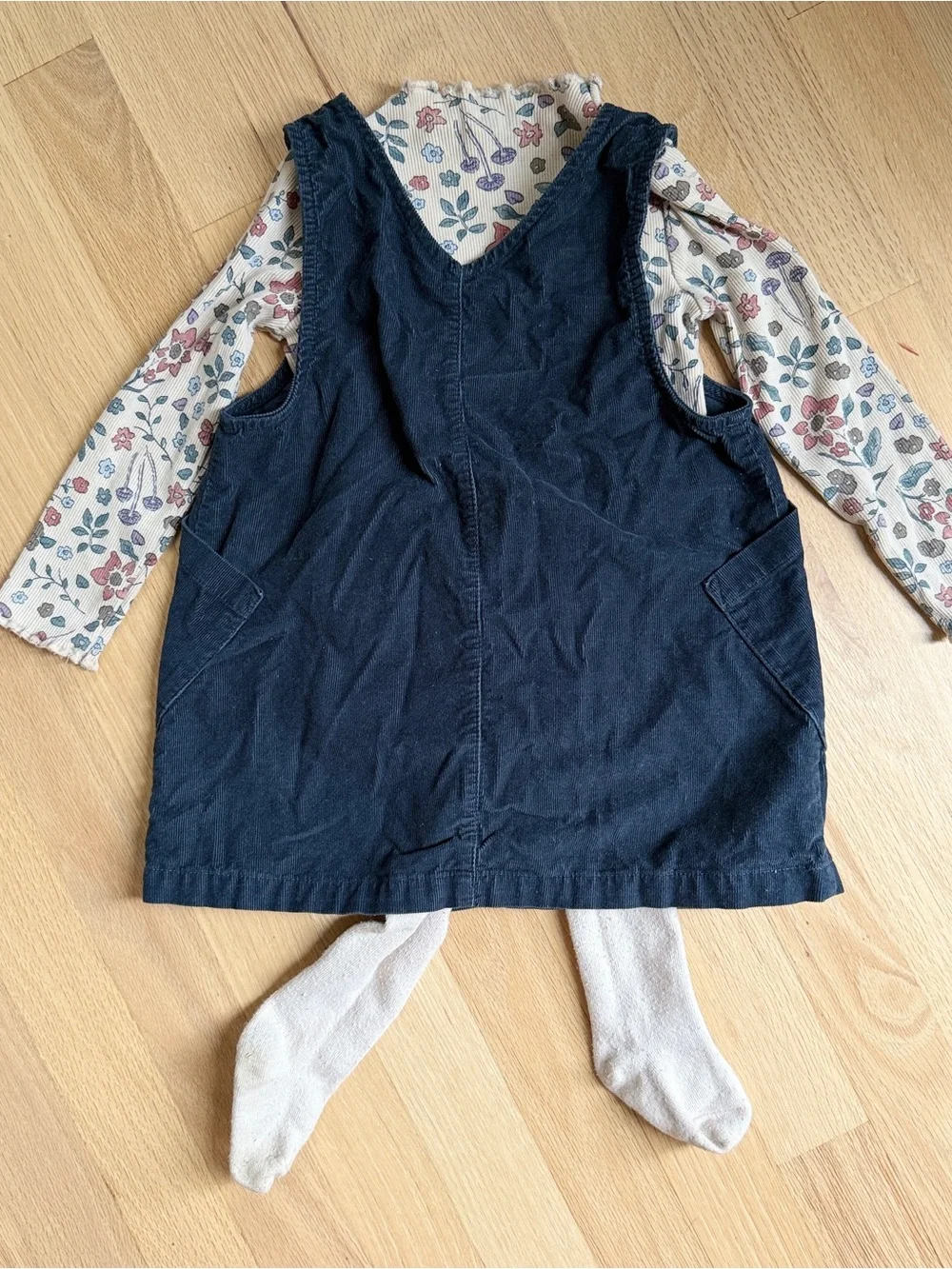 Carter's 3 Piece Set: Navy Corduroy Jumper with Floral Top and Tights, size 2T